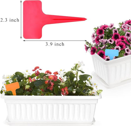 Fasmov 7 Pack 17 Inches White Flower Window Box Plastic Vegetable Planters with Trays Vegetables Growing Container Garden Flower Plant Pot for Balcony, Window Sill, Patio, Garden, White