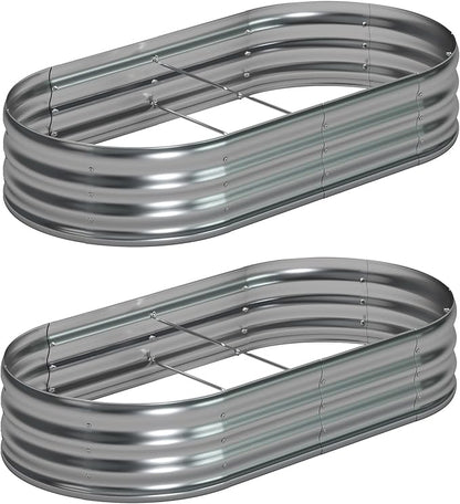 8x4x1ft(2 Pack) Galvanized Oval Raised Garden Bed,Outdoor Planter Box Metal Patio Kit Planting Bed for Vegetables Flowers Herb,Silver