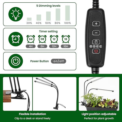 SOLIGT 60 Cell Seed Starter Kit with Grow Light and Heat Mat, Seed Starter Tray with Higher 4.3” Humidity Dome, 4/8/12/18H Timer, Flexible Light for Indoor Seed Starting & Seedling