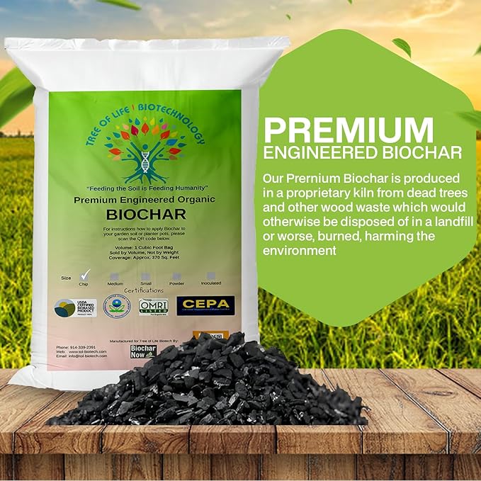 Premium Engineered Biochar Soil Amendment (Chip 30 Qts) – 100% Natural Active Carbon Award-Winning Biochar for Gardens | Organic Soil Amendment for Plants, Boosts Nutrients & Reduces Fertilizer Use