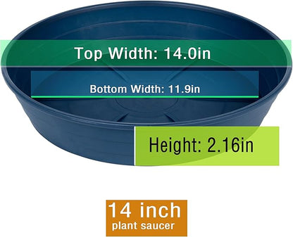 Plant Saucer 14 Inch 4 Pack 6 8 10 12 14 16 18 20 25, Plastic Plant Trays for Pots，Extra-Deep Plant Water Dray Tray, Bird Bath Bowl, Heavy Flower Plant Saucers Indoors and Outdoor No Holes