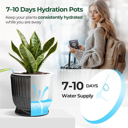 T4U 6 Inch Self Watering Pots for Indoor Plants, 4 Pack Self Watering Planter, Self Watering Pot with Reservoir, Small Self Watering Pots for Plants, African Violets (4 Pack, 6", Translucent Gray)