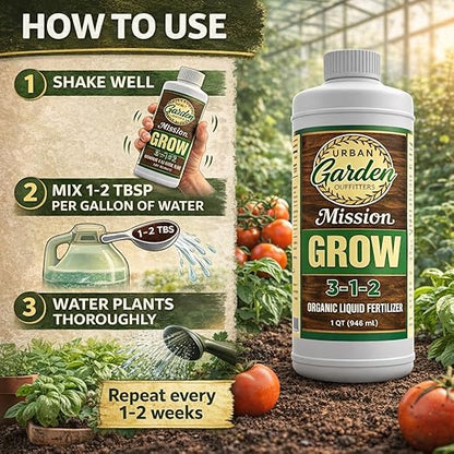 Urban Garden Outfitters Mission Fertilizer Grow 3-1-2 Organic Liquid Plant Fertilizer-All-Purpose, Fish-Based Nutrient Boost for Healthy Growth, Indoor & Outdoor, Gallon