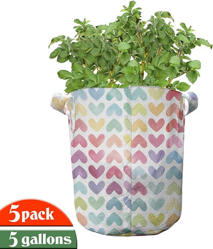 Ambesonne Moroccan Grow Bags 5-Pack, Moorish Star Pattern, Heavyduty Fabric Pots with Handles for Plants, Blue White