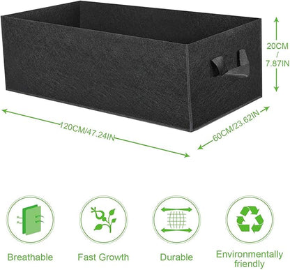 ANGELIOX 1 Pack 38 Gallon Grow Bags, 400g Thickened Nonwoven Fabric Raised Garden Bed Square Flower Planter Containers for Carrot Onion,Flowers,Fruit/Growing Pots with Handles(120x60x20cm)