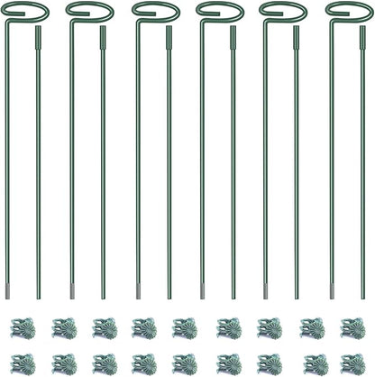 4.5mm Adjustable Length Plant Stake, Assembled (12 or 24 inch) Outdoor and Indoor Plant Support Poles for Flowers Marigolds Tomatoes Lilies Peonies Roses Daffodils Flower Clips (6 Sets, 18 Pcs)