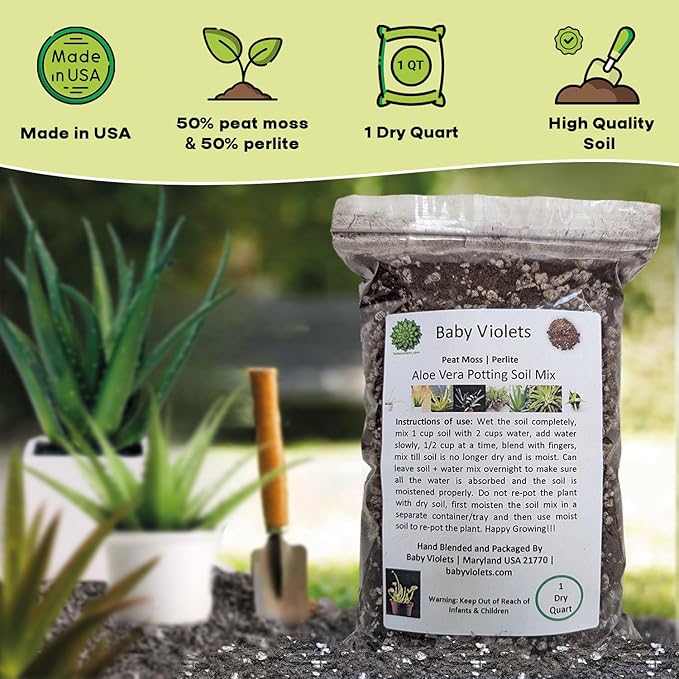 Aloe Vera Plant Potting Soil Mix (3 Cups / 1 Quart), Perlite & Peat Moss