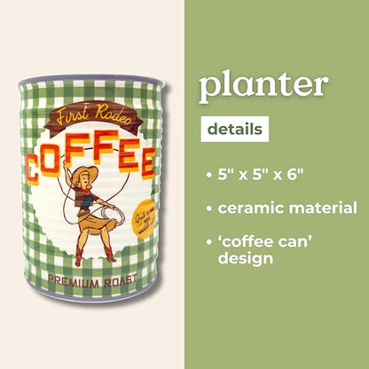 ban.do Novelty Ceramic Planter with Drainage Hole, Decorative Plant Pot, Planters for Indoor Plants, Cute Decor, Unique Planter, Coffee Can