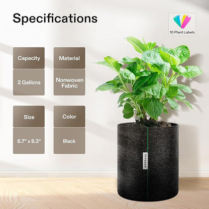 VIVOSUN 10-Pack 2 Gallon Grow Bags, Fabric Pots with Self-Adhesion Sides for Transplanting
