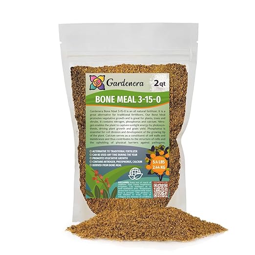 GARDENERA Natural Bone Meal Fertilizer - Add to Potting Soil - Strong Root Development Organic Gardening for Tomatoes, Peppers, and Bulbs - 2 Quart