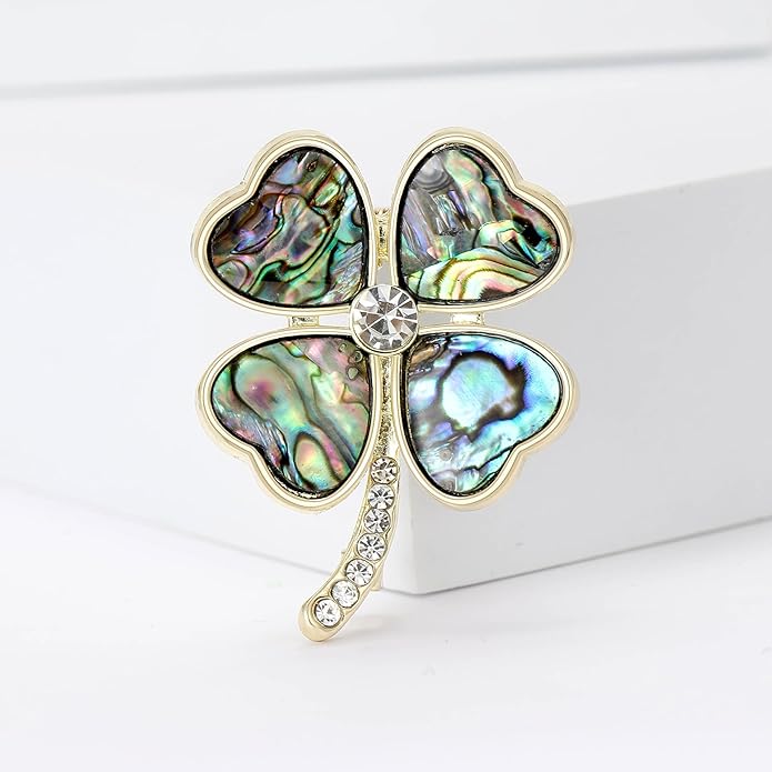 St.Patrick's Day Brooches for Women Dainty Crystal Four Leaf Lapel Pin Shamrock Hat Brooch Pins Irish Enamel Brooches Irish Holiday Costume Accessory Jewelry