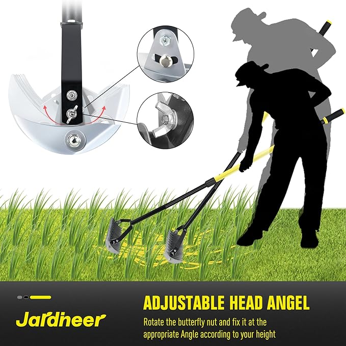 Jardineer Thatch Rake for Lawns, 61.4" Long Handle Manual Dethatcher with Adjustable Head, Metal Rake Heavy Duty for Dethatching, Dead Grass Removal, Garden Debris & Lawn Care Maintenance