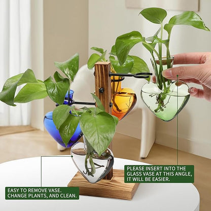 Plant Terrarium Propagation Stations with Wooden Stand, Glass Vase for Indoor Hydroponics Home Garden Office Decoration Gift for Women - 4 Love Bulb Vase