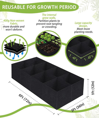 Fabric Grow Bags, Raised Garden Bed for Vegetable Herbs Flowers, 128 Gallon Fabric Plant Pots Indoor Outdoor, 6x3x1ft