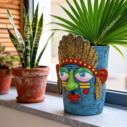 Unique Plant Pots - Abstract Picasso Face Flower Pot, Funky Planters for Indoor Plants, Cool Head Planter for Outdoor Garden & Home Decor