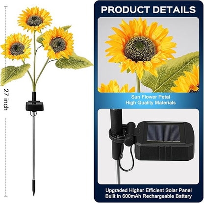 3 Pack Solar Garden Lights Outdoor, 2 Lighting Modes Warm White LED Waterproof Solar Powered Sun Flowers Landscape Light for Outside Yard, Patio, Pathway Decorative, Décor, Gifts