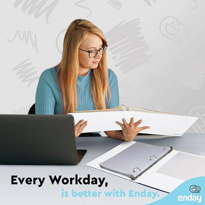 3 Ring Binder 1.5 Inch White, 1 ½ inch Binder Clear View Cover with 2 Inside Pockets, Colored School Supplies Office and Home – by Enday