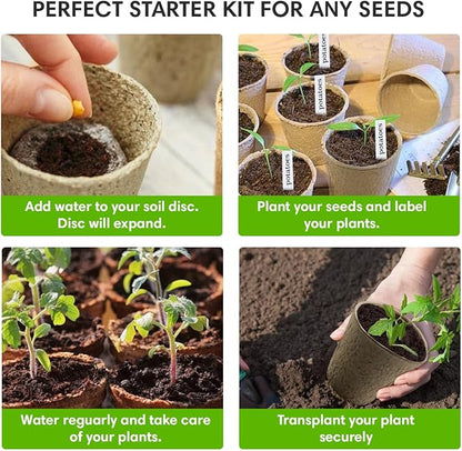 Seedling Starter Kit Germination Grow Cups and Soil (10 Pack) Biodegradable Peat Pots, Coco Coir Soil Discs, Plant Markers - Organic Grow Kit for Seed Germination, Indoor/Outdoor (1)