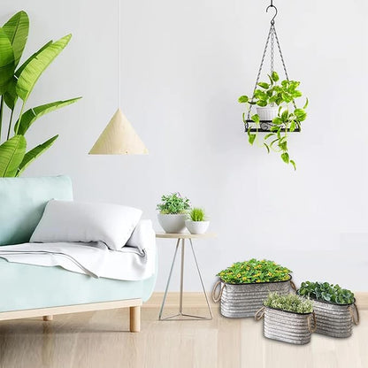 SOFE Rustic Galvanized Tub Small Oval Planter Set of 3, Planters for Indoor Plants, Metal Bucket with Rope Handles, Farmhouse Indoor Plant Pot Home Decor for Outdoor Garden