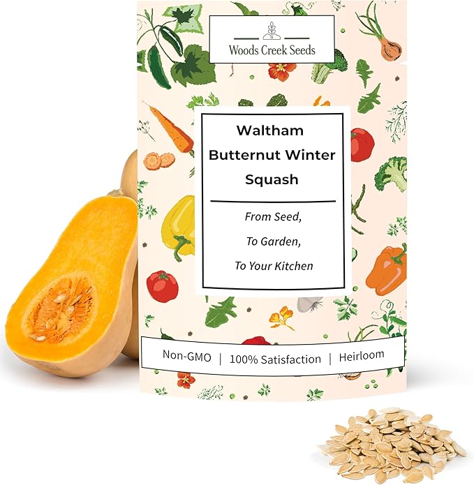 Waltham Winter Butternut Squash Seeds for Planting – Heirloom, Non-GMO Butternut Squash Seeds for Home Gardens, Sweet Winter Squash for Cooking | Woods Creek Seeds