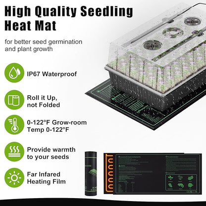 60 Cell Self-Watering Seed Starter Tray with Grow Light and Heat Mat,Seed Starter Kit,Humidity Domes,Auto Timer,Flexible Brightness Seedling Starter Trays for Seed Starting & Seeds Growing