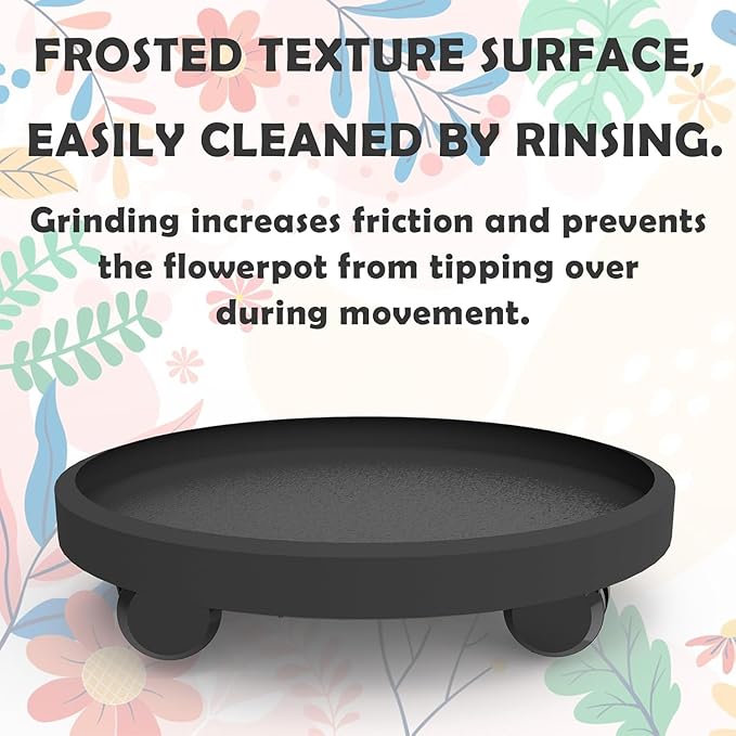 12.6 Inch Wheeled Planter Saucer Tray,Potted Flower Mover Dolly with Casters Round Coaster for Indoor Outdoor, Heavy Duty Plant Caddie with Wheels,Rolling Plant Stand Pot Trolley,