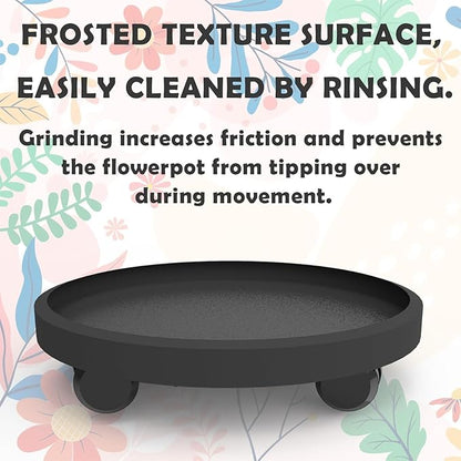 12.6 Inch Wheeled Planter Saucer Tray,Potted Flower Mover Dolly with Casters Round Coaster for Indoor Outdoor, Heavy Duty Plant Caddie with Wheels,Rolling Plant Stand Pot Trolley,