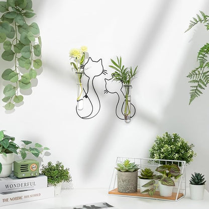 Wall Propagation Stations for Indoor Plants: Cat Design Glass Terrarium Planter Tubes for Cuttings Air Plants Small Flower Pothos Bud Vase - Gift for Women Plant Lovers
