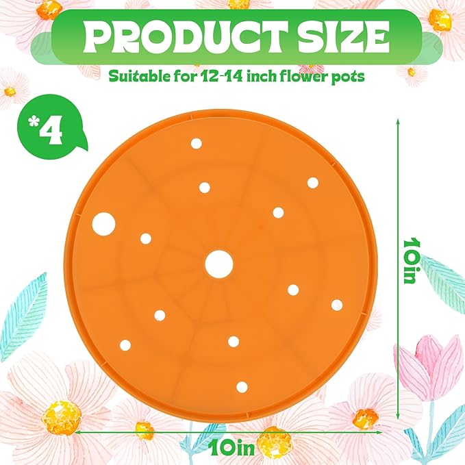 4 Pack Planter Insert, 10 Inch Round Plastic Planter Inserts for Large Pots with Drainage Holes, Use Less Potting Soil, Planter Accessories for Indoor & Outdoor Use