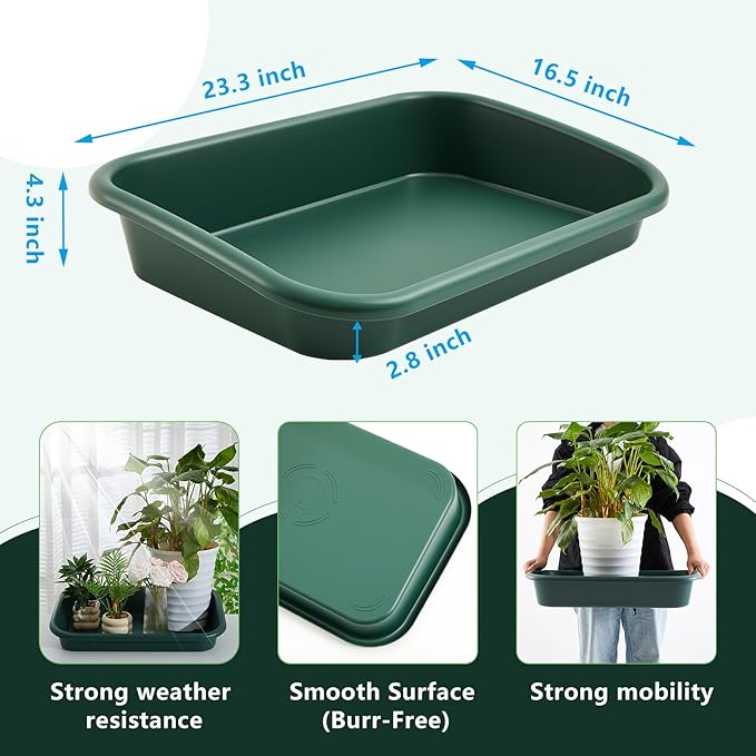 Vesici 3 Pcs Potting Trays Garden Large Plant Trays Plastic 23.3 x 16.5 x 4.3 Inches for Seeding, Mixing, Growing and Pot Storage for Succulent, Cactus Etc