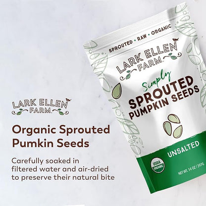Lark Ellen Farm Sprouted Organic Pumpkin Seeds – Raw, Unsalted, Air-Dried Pepitas for Snacking, Salads, Trail Mix – USDA Organic, Non-GMO, Vegan, Gluten-Free, Resealable Bag (14 oz, 1 Pack)