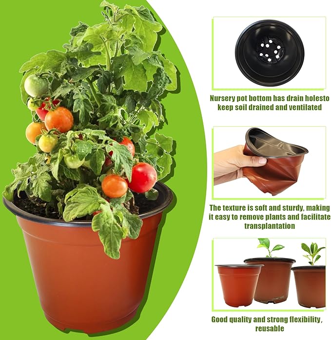 100 Packs 5.5" Plant Nursery Pots Plastic Seedling Starter pot Flower Planter Container Seed Grow Pot with Drainage Hole for Indoor Outdoor Garden Suitable for Succulent Seedling Cutting Transplanting