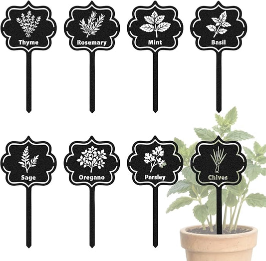 CUTHOLLOW 8PCS Metal Plant Markers Stakes Herbs for Outdoor Indoor, 3.5"x7" Waterproof Cute Garden Plant Labels Signs Tags for Farmhouse Greenhouse Decor - Funny Gardening Gifts