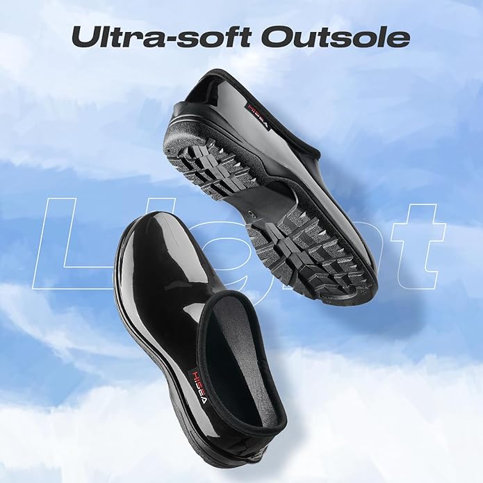 HISEA Waterproof Garden Shoe for Women Outdoor Slip-On Garden Clogs Rubber Rain Boots Short Ankle Booties Rain Shoes with Comfort Insole