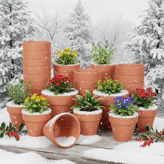24 Pack 4 Inches Terracotta Plant Pots, Terra Cotta Planter with Drainage Holes, Perfect for Planting, Painting, Weddings and Parties