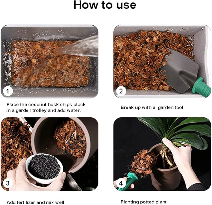Compressed Coconut Husk Chips 9lbs - Expandable Substrate Block, Coco Coir Fiber Mulch, Reptile Bedding, Potting Soil Mix for Indoor & Outdoor Applications.