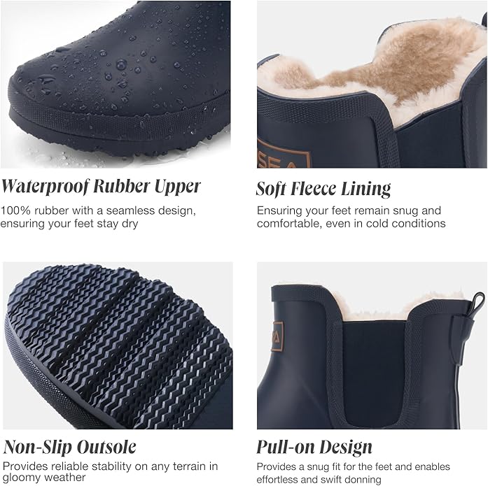 HISEA Women's Plush Rain Boots Waterproof, Chelsea Rubber Booties Women, Ladies Ankle Snow Boots for Winter Spring Garden Outdoor