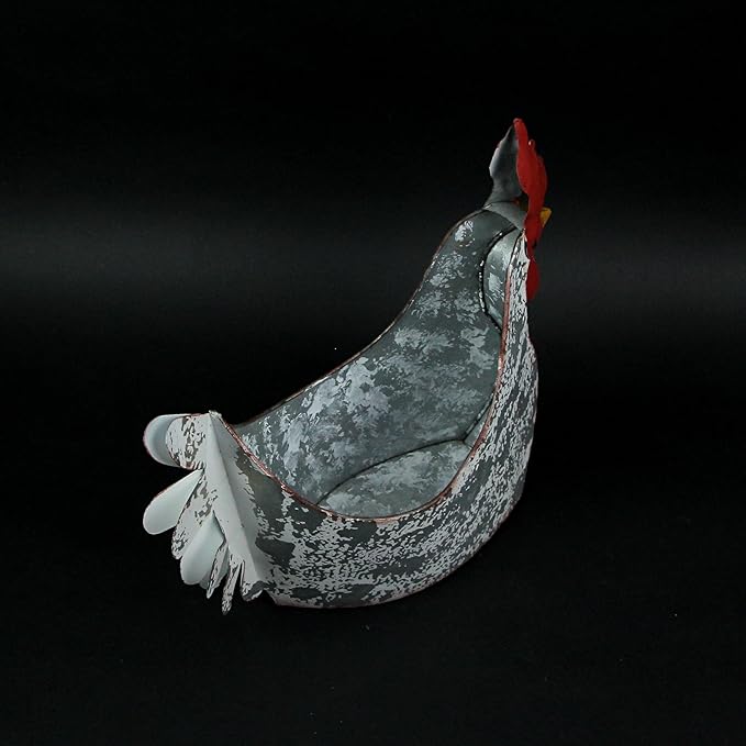 Charming Weathered White Metal Rooster Planter for Indoor and Outdoor Country Farmhouse Decor - Rustic Garden or Porch Accent Measuring 15.5 Inches Long