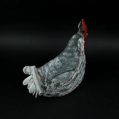 Charming Weathered White Metal Rooster Planter for Indoor and Outdoor Country Farmhouse Decor - Rustic Garden or Porch Accent Measuring 15.5 Inches Long
