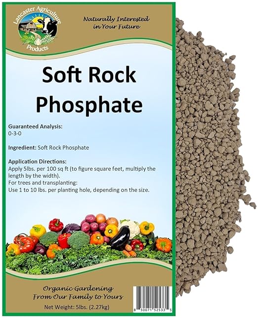 Soft Rock Phosphate (0-3-0) 5 Pounds Organic Fertilizer with Calcium & Minerals, Long-Lasting Soil Benefits for Vibrant Plants - Lancaster Agriculture Products
