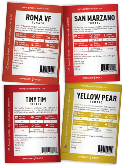 Gardeners Basics, Tomato Seeds for Planting 16 Variety Pack Heirloom Tomato Seeds, Tiny Tim, Cherry Tomato Seeds, Beefsteak Seeds, Roma Tomato Seeds, Determinate and Indeterminate and More, Non GMO