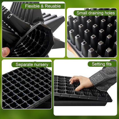 10Pcs 128 Cell Seed Starter Trays, Thick Durable Nursery 128 Cell Plug Tray Seedling Flat Plastic Shallow Tray for TD538 1020 Trays (21.26", 11.02", Deep 1.89"), GGBQ128
