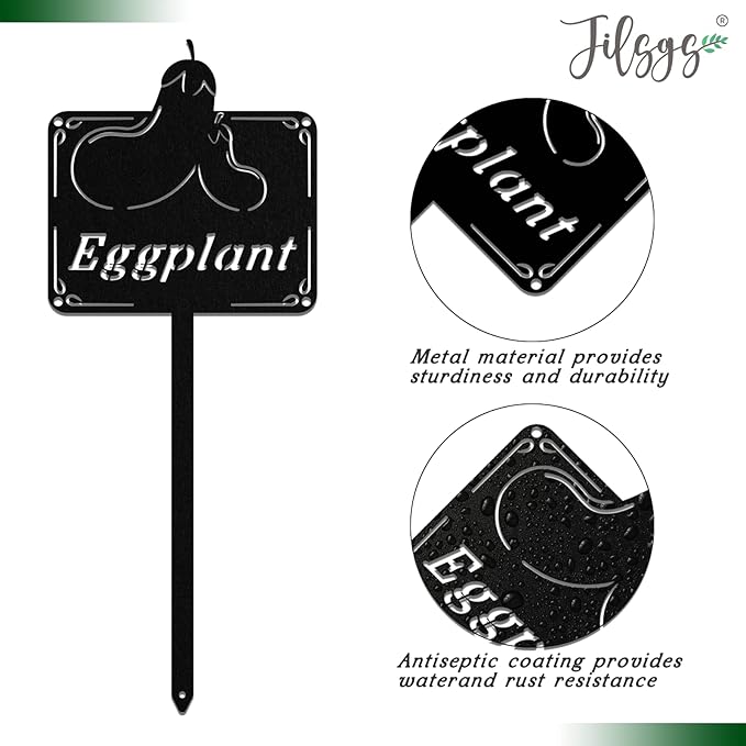 Metal Seed & Plant Labels - Plant Markes for Seedlings-Plant Tags for Pots - Garden Signs for Vegetable - Durable Markers for Plants Outdoor Waterproof - Garden Decor for Farmhouse(Eggplant)