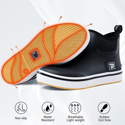 Trudave Mens Deck Boots, Waterproof Rubber Fishing Rain Boots, Anti-slip Short Ankle Shoes for Outdoor Fishing, Boating, Size 5-14
