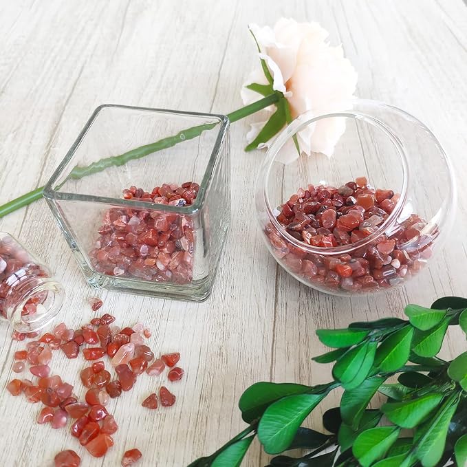 ZHIYUXI Carnelian Crystal Chips Fish Tank Gravel Vase Filler Stones Crushed Crystals Gemstone Polished Healing Crystals Natural Quartz Stone 0.44lbs