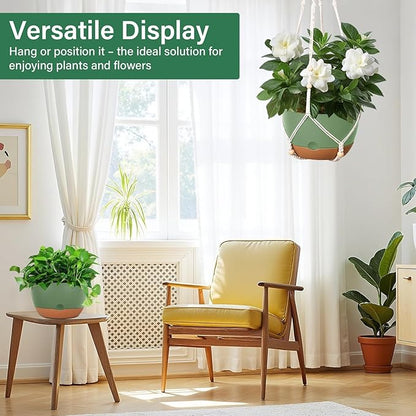Hanging Planters for Indoor Plants, 2 Pack 10 Inch Self Watering Hanging Pots for Plants with Drainage Holes, Indoor Outdoor Hanging Flower Pots for Home Garden Ceiling Decor (Green)