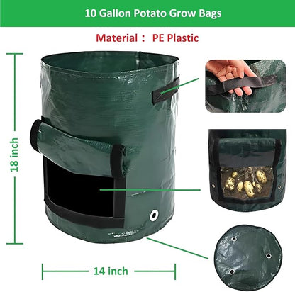 Potato Grow Bags,(5 Pack 10 Gallon) Garden Vegetables Growing Planter with Handles and Access Flap for Planting Potato Carrot Onion Taro Radish Peanut, (Dark Green)
