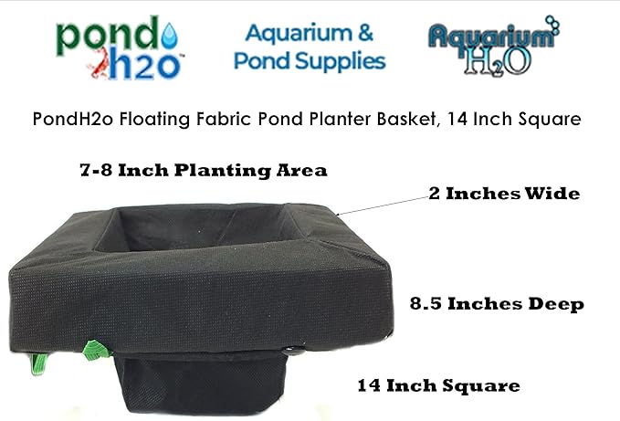 PondH2o Floating Aquatic Water Garden Pond Planter Woven Fabric Basket, 14 Inch Square, Floatable Aquatic Water Garden Pond Plant or Flower Islands for Ponds and Water Features