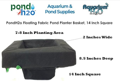 PondH2o Floating Aquatic Water Garden Pond Planter Woven Fabric Basket, 14 Inch Square, Floatable Aquatic Water Garden Pond Plant or Flower Islands for Ponds and Water Features
