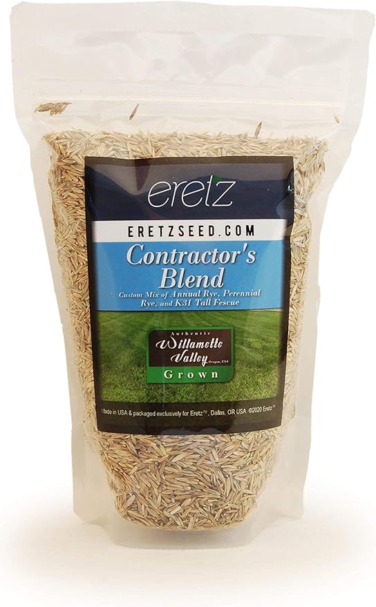 Contractor’s Grass Seed Blend by Eretz (8oz) - Choose Size! Willamette Valley, Oregon Grown. Premium, Number 1 Seeds Only! No Weed Seeds or Fillers